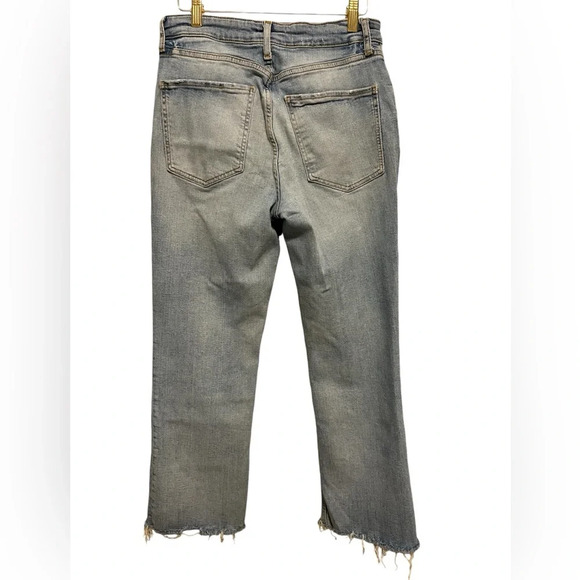 ZARA straight legs ripped hem bottoms closure back pockets blue distress size 8 - Picture 2 of 6